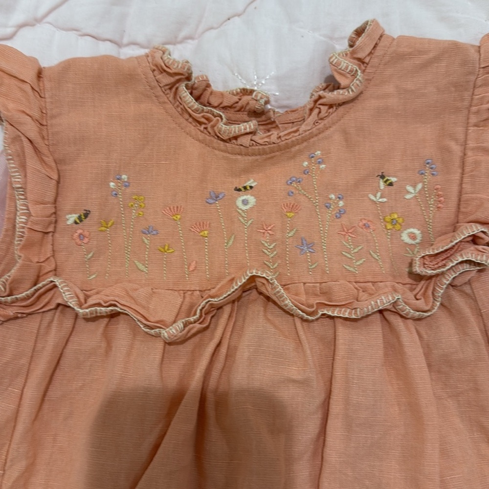 Charming Coral Kids Dress with Floral Embroidery
